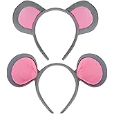 Tihebax Mouse Ears Headband 2Pcs Gray Mouse Ears Rat Costumes Rat Ears Headbands for Adult Women Girls Fuzzy Mouse Ear for Parties Cosplay