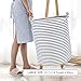 Wimaha Stripe Laundry Basket Laundry Foldable Large Hamper Cylinder Collapsible Kids for Clothes and Toys Organizer Storage Clothes Holder White Blue Striped Laundry Bag
