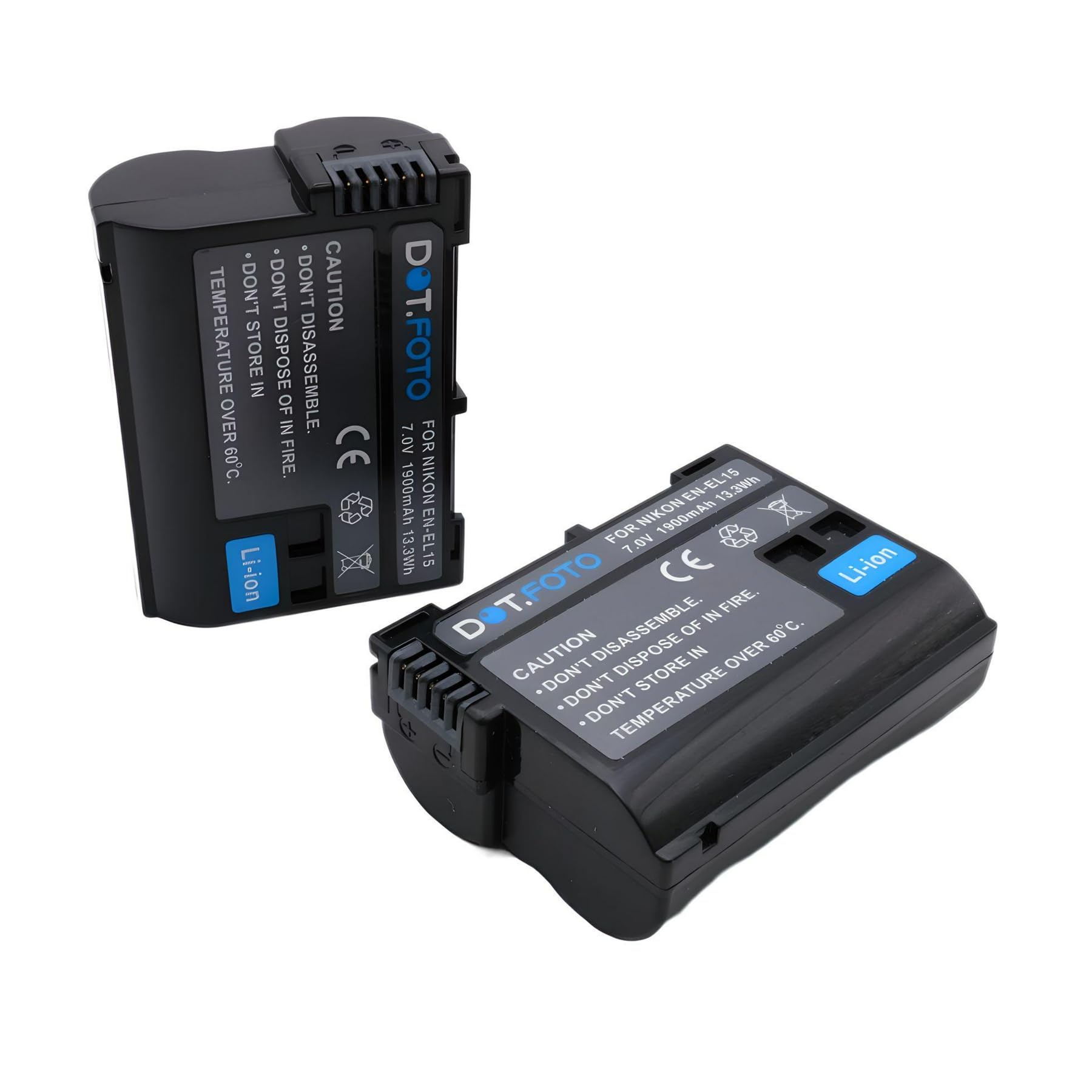 2 x Dot.Foto EN-EL15, EN-EL15b, EN-EL15c Premium 7.0v / 1900mAh Rechargeable Battery for Nikon D610, D750, D810, D800, D850, D880, D7100, D7200, D7000, D7500, Z6 II/III, Z7, Z8, Zf