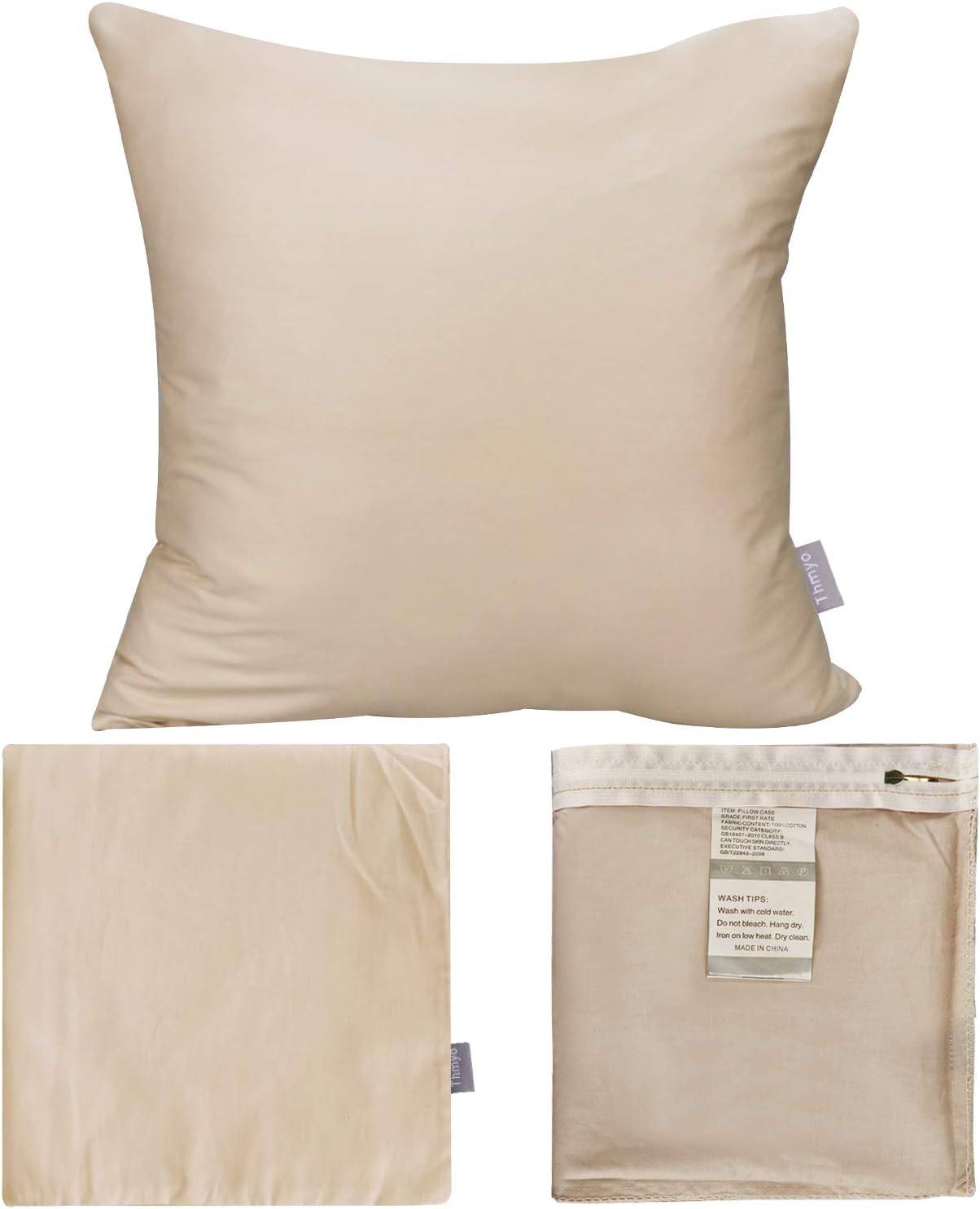 4-Pack 100% Cotton Comfortable Solid Decorative Throw Pillow Case Square Cushion Cover Pillowcase (Cover Only,No Insert)(18x18 inch/ 45x45cm,Khaki): Home & Kitchen
