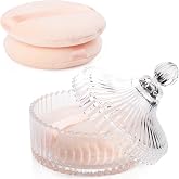 YINGMAN 3Pcs Extra Large Body Powder Puff &amp; Luxury 6" Glass Jar Dusting Powder Container with Puff for Women Bath Powder Puffs Perfect for Talcum or Loose Powder (Beige)
