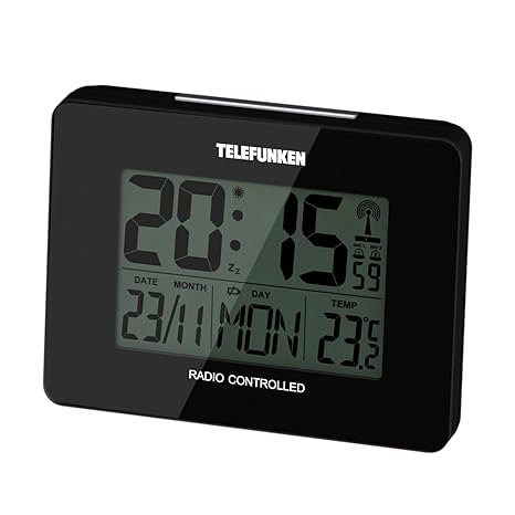 Telefunken Wecker Funkwecker Funkuhr Funk digital LCD DCF Funk Uhr mit Thermometer Kalender Innentemperatur Wochentag Datum M