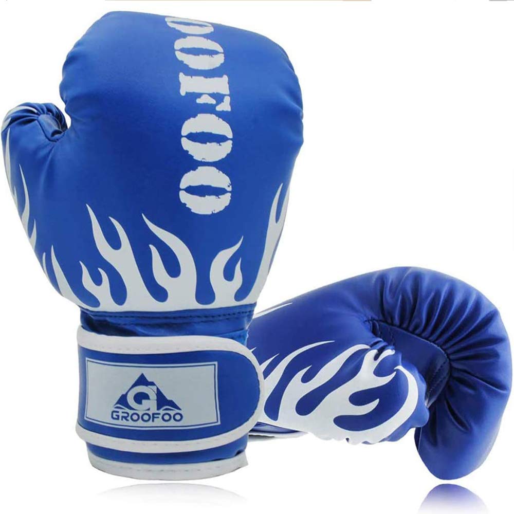 GROOFOO Kids Boxing Gloves 4oz Sparring Punching Gloves for Punching Bag Sparring Training Age 3 to 9 Years - Blue