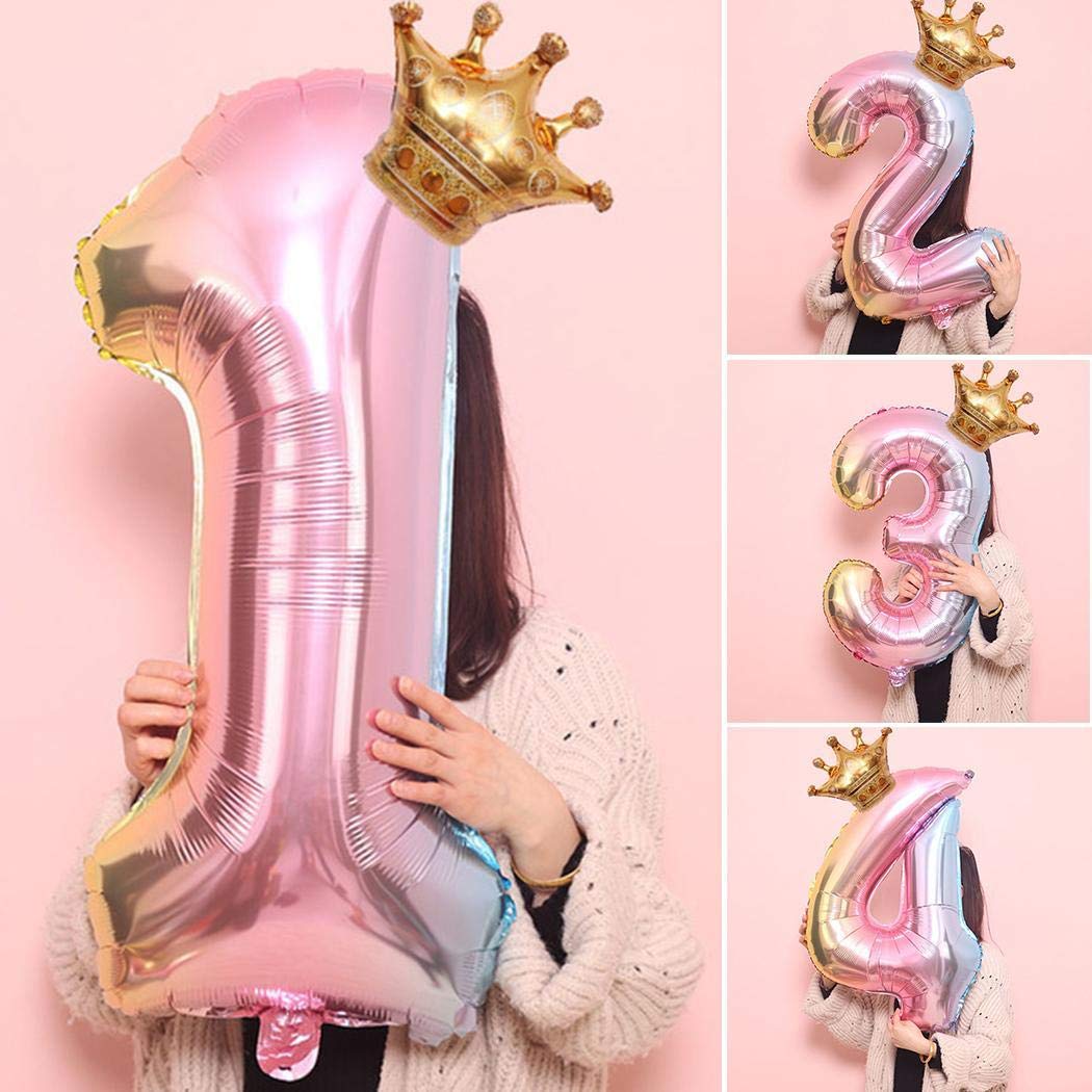 banlany 32 Inch Balloons Number Crown Shape Aluminum Balloon for Birthday Party Decoration