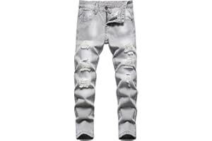 HENGAO Boy's Distressed Ripped Skinny Jeans