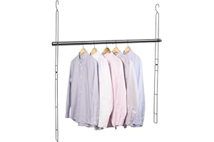 FRESHFARM Closet Extender Hanging Rod 46.9in Closet Hanging Rod Heavy Duty Closet Organizer 6 Height Adjustble Closet Rod Extender, Closet Rods for Hanging Clothes, Black