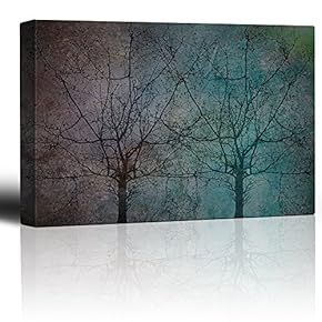 Trees Over a Blue and Red Watercolor Gradient Background - Canvas Art Home Art - 12x18 inches