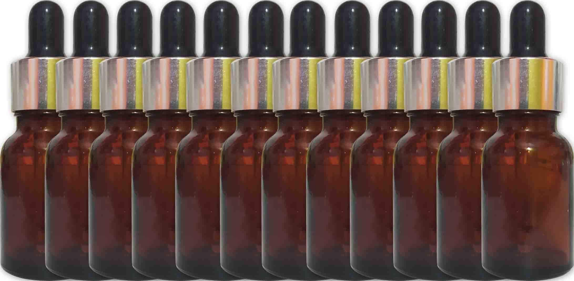 Kalp 15ml amber color bottle with glass and plug dropper and white cap for essential oils, blends, perfumes blends, DIYs and cosmetics (12 bottle)