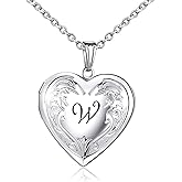 YOUFENG Locket Necklace that Holds Pictures Initial Alphabet A-Z Letter Pendant Necklace Platinum Plated Gifts for Women