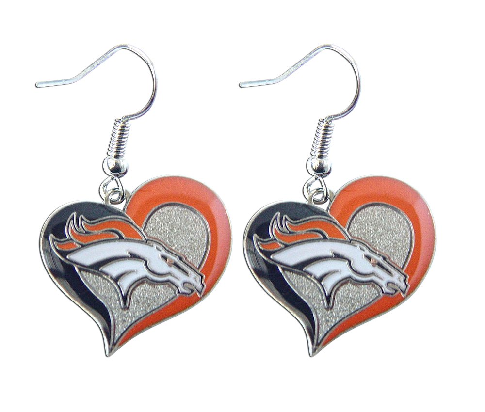 NFL Denver Broncos 3 4 Swirl Heart Shape Dangle Logo Earring Set Charm Gift