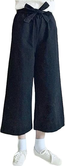 Amazon Co Jp Bscoolレディース ワイドパンツ 夏 7分丈 ガウチョパンツ ハイウエスト 着痩せ 韓国ファッション カジュアル パンツ リボン かわいい 黒 服 ファッション小物