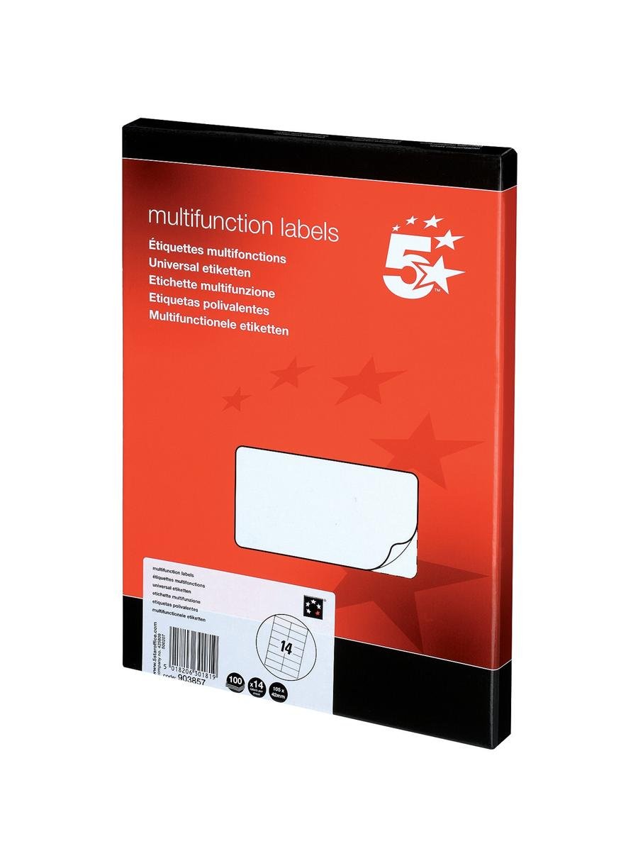 5 Star Labels Laser Copier and Inkjet 14 per Sheet 105x42mm [1400 Labels], White