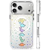 OKBUOK for iPhone 17 Pro Case [Compatible with Magsafe],Girls Women Clear Magnetic Case Silicone Shockproof Protective Cover with Pattern Color Dinosaur