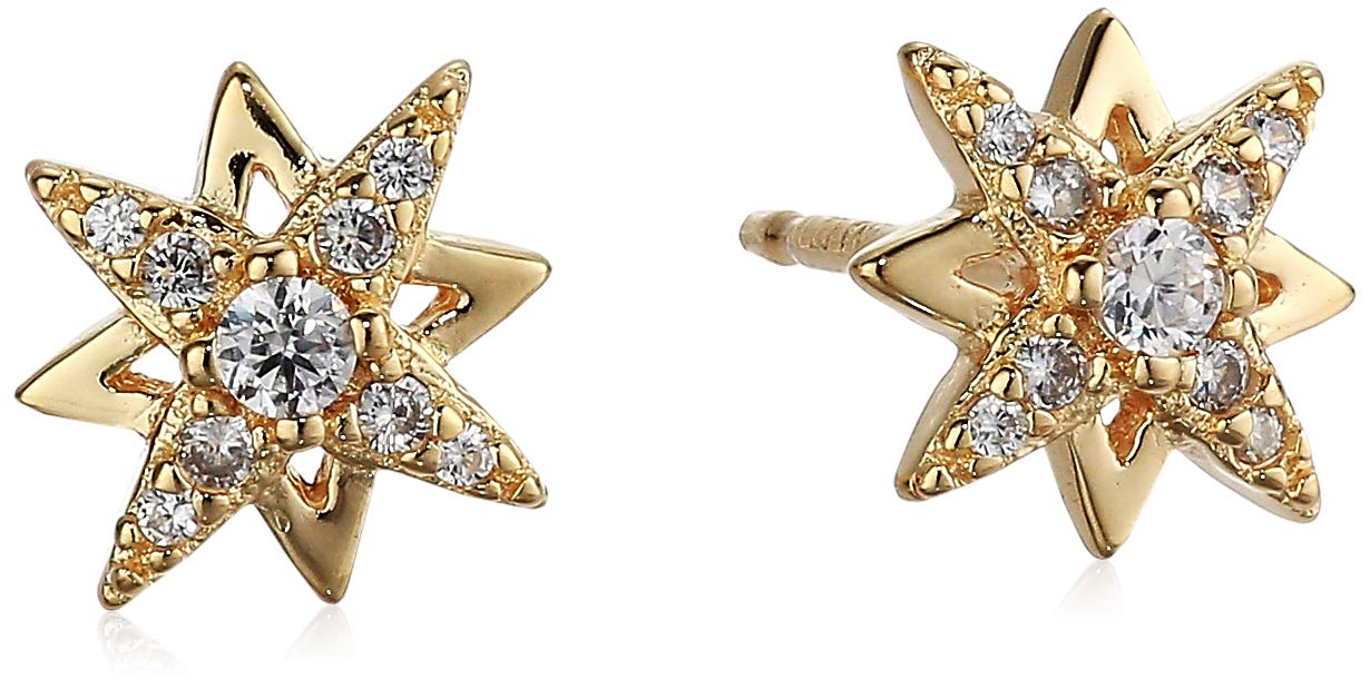 Pendientes de estrella del norte de plata de ley chapada en oro amarillo de 18 quilates con circonitas cúbicas de Amazon Essentials
