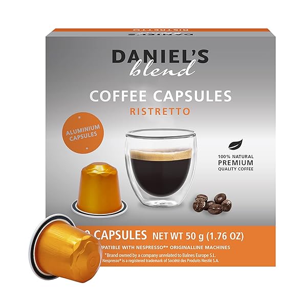 DANIELS BLEND ESPRESSO ALUMINUM CAPSULES COMPATIBLE WITH NESPRESSO, 10 COFFEE PODS, SINGLE SERVER, KOSHER CERTIFIED (RISTRETTO, 10 PODS)