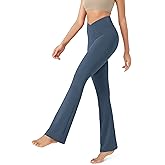 ODODOS Women's Cross Waist Bootcut Yoga Pants with Inner Pocket, Non See Through Bootleg Gym Workout Pants