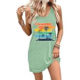 Summer Tank Dress for Women Sunset Palm Beach Vacation Mini Sundress