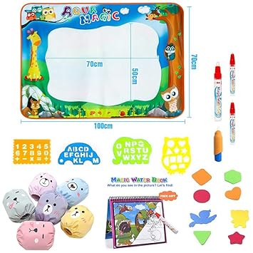 Cozywind Magic Wasser Doodle Matte Aqua Wasser Zeichnen Malmatte mit 1 Doodle Malbuch, 3 Magischer Stift, 4 Zeichenformen, 8 