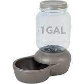 Petmate Mason Inspired Replendish Gravity Waterer, 1 Gallon, Silver | BPA Free Water Dispenser for Dogs and Cats with Replaceable Charcoal Filter and Quick Lock Base, Made in USA