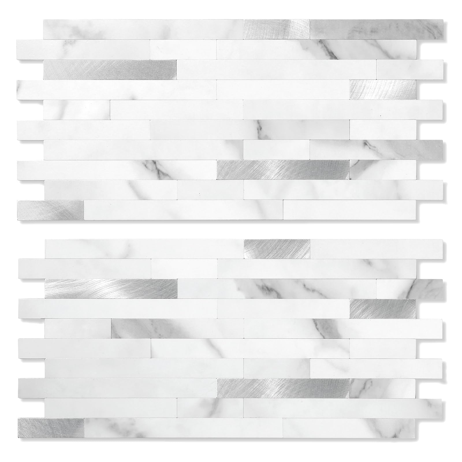 Photo 1 of Yipscazo 2 Sheets Peel and Stick Stone Metal Backsplash, PVC Wall Tiles Stick on Tiles for Backsplash Kitchen, Bathroom, Fireplace (6'' X 12'', Marble White)