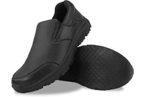 Jacata Non Slip Black Work Shoes for Women Food Service Womens Water Slip Resistant Leather Slip on Chef Walking Shoes for Restaurant Kitchen Sneakers