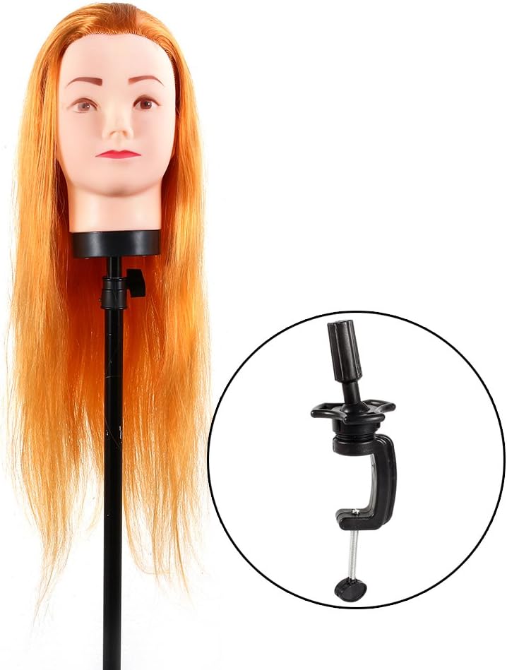 Mannequin Head, Professional High Temperature Fiber Gold Hair Cosmetology Manikin Training Head Model Hairdressing Practice Doll Heads with Free Clamp Styling Accessories