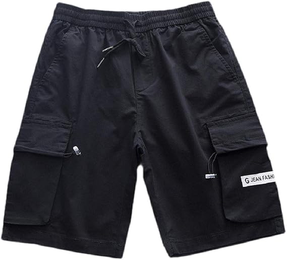 Yeirui Men's Loose MultiPockets Elastic Waist Drawstring Cargo Short