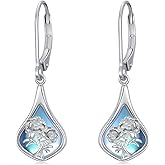 925 Sterling Silver Flower Moonstone Earrings, Moonstone Dangle Drop Hoop Earrings,Elegant Earrings Jewelry Gift for Women