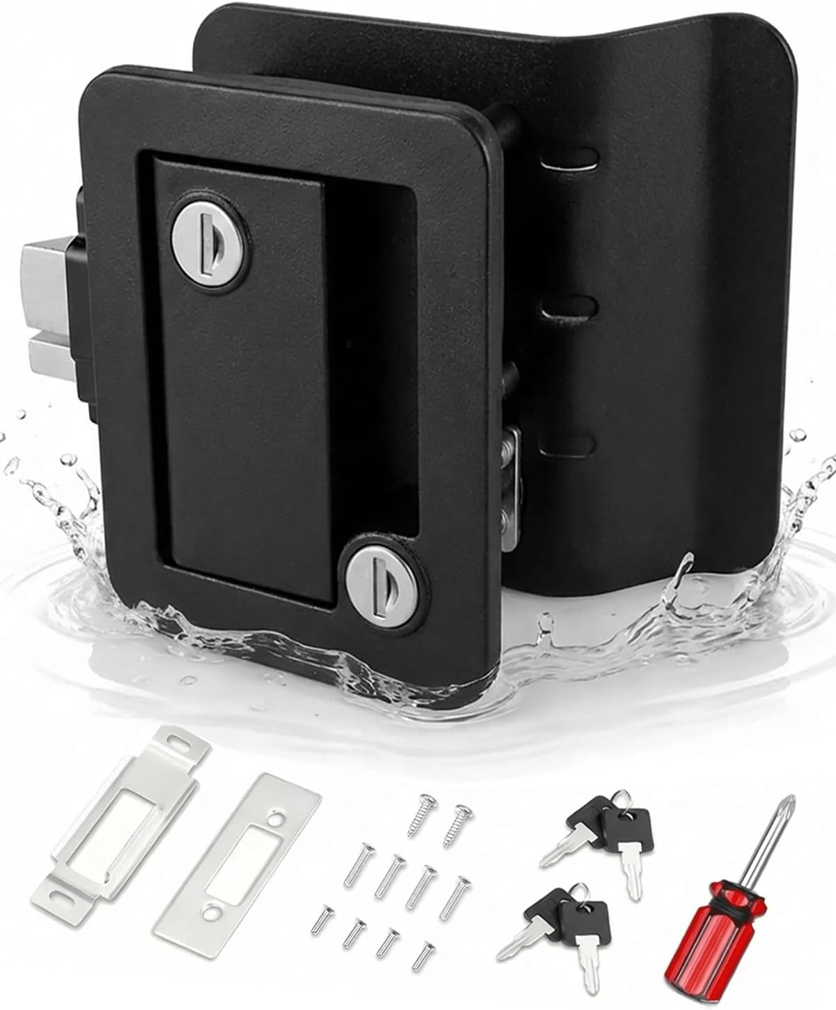 ZARIXOL RV Door Lock 100% Aluminum-Zinc Alloy with Paddle Deadbolt Black, Travel Door Lock for Travel Trailer Cargo Hauler, Includes 4 Universal Keys, Screwdriver, Mounting & Strike Plate