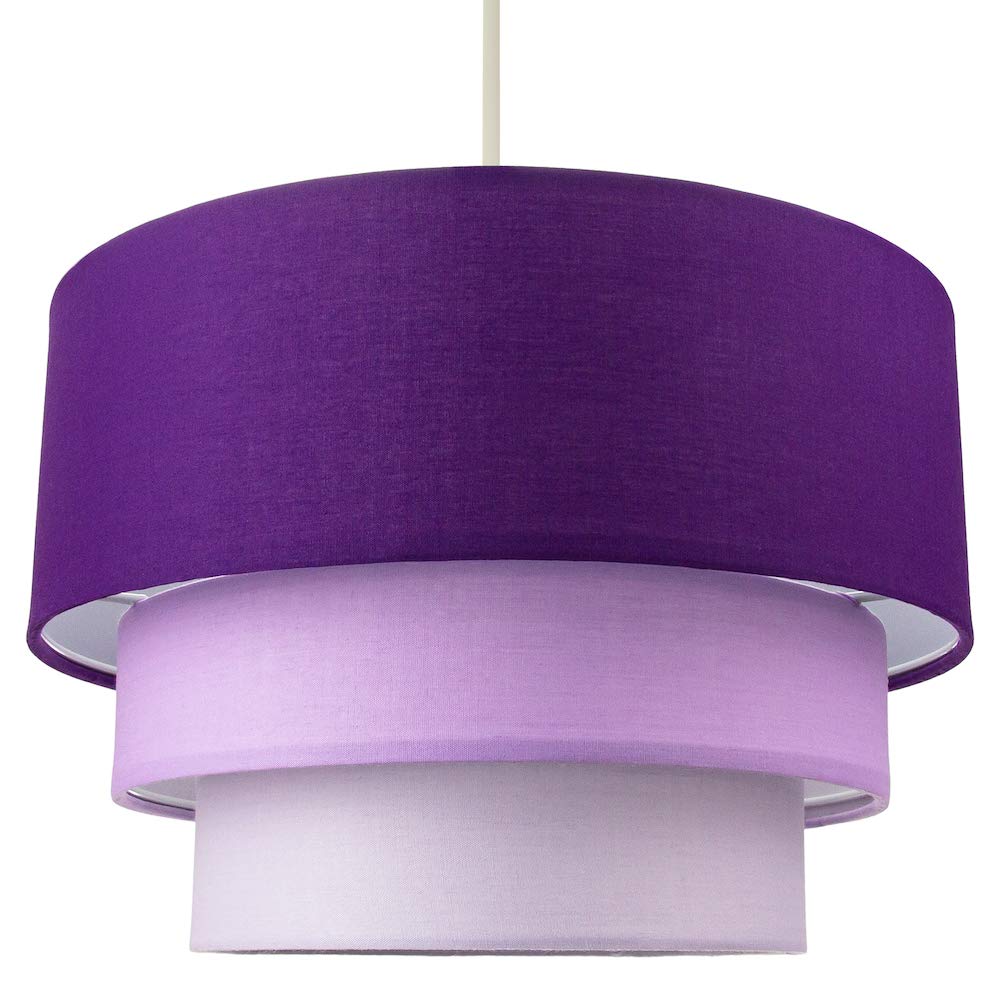 Contemporary Round Triple Tier Purple/Lilac Cotton Fabric Designer Pendant Lighting Shade | 60w Maximum | Modern Style | 30cm Diameter by Happy Homewares