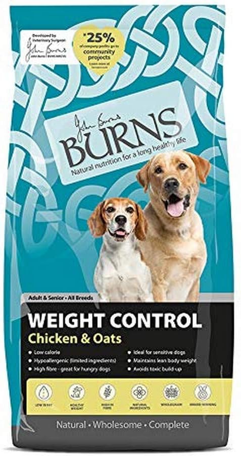 Burns Pet Nutrition Hypoallergenic Complete Dry Dog Food Adult and Senior Dog Weight Control Chicken and Oats 6 kg