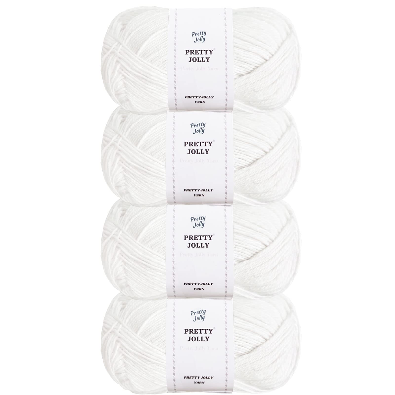 Pretty Jolly 4 Skeins Soft Baby Yarn, 100% Cotton, Crochet & Knitting, 4 Ply, Fingering Weight, Blanket Yarn for DIY Craft Total Length 4×160m/4×50g (White) — image 1