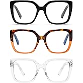 DOOViC 3 Pack Oversized Reading Glasses for Women Blue Light Blocking Square Stylish Computer Readers
