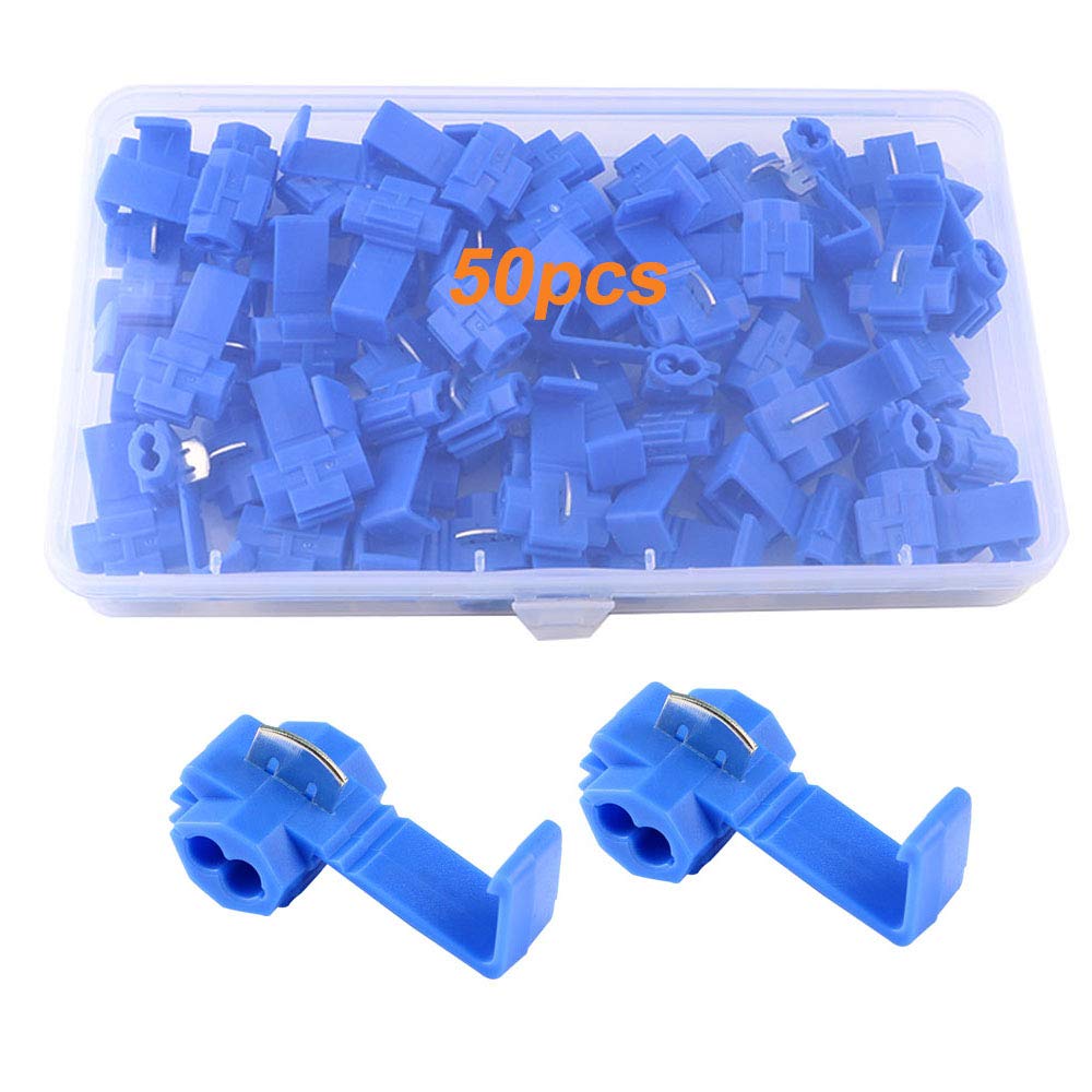 QitinDasen 50Pcs Quick Splice Wire Connectors, Quick Splice Terminal, Electrical Wire Splice Connector, Quick Connector Branch Connector (Blue)