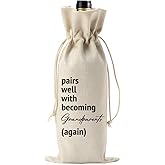 XCVXZCSDAF Pairs Well With Becoming Grandparents Again Pregnancy Announcement Wine Bag Baby Announcement Gifts for Grandparents Grandma Grandpa