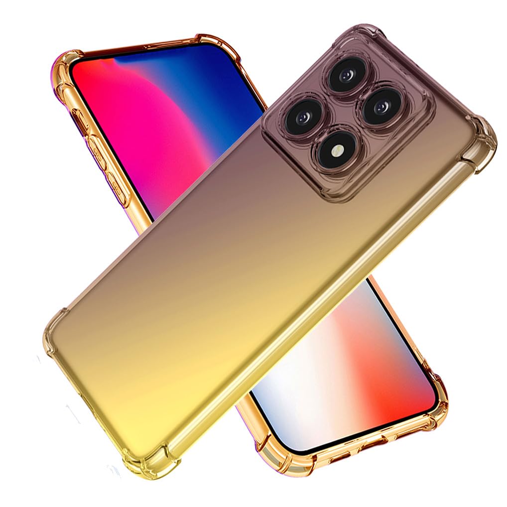 SEAHAI Case for Xiaomi 14T Pro 5G, Gradient Color Ultra-Slim Crystal Transparent Cover Clear Back [Anti-Yellow] Soft TPU Silicone Shockproof Bumper Cover, Black/Gold