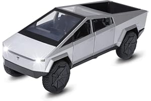 SASBSC Toy Trucks for Boys Cybertruck Model Silver Pickup Truck 1/24 Diecast Metal Toy Cars with Sound and Light for Kids Age 3 Year and Up