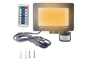 Etrogo LED Floodlights with Motion Sensor Outdoor 50W with Remote Control 5000LM 72 LED 3000K Warmwhite Dimmable LED IP66 Wat