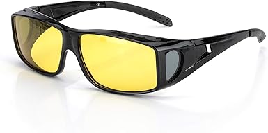 Amazon Com Night Vision Glasses For Driving With Polarized Anti Glare Hd Clear Sight Lens Wrap Around Over Prescription Glasses Unisex 1pack Black Clothing