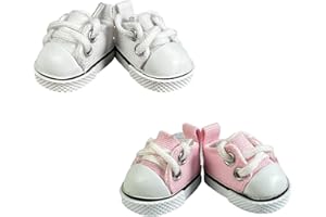 QIXINGWISE 2 Pairs 17cm Doll Shoes, Lace-Up Canvas Sneakers Mini Shoes for 17cm Dolls, Fingerboard Shoes, Mini Finger Shoes, Clothing Accessory for 6.7in Dolls (Pink & White)
