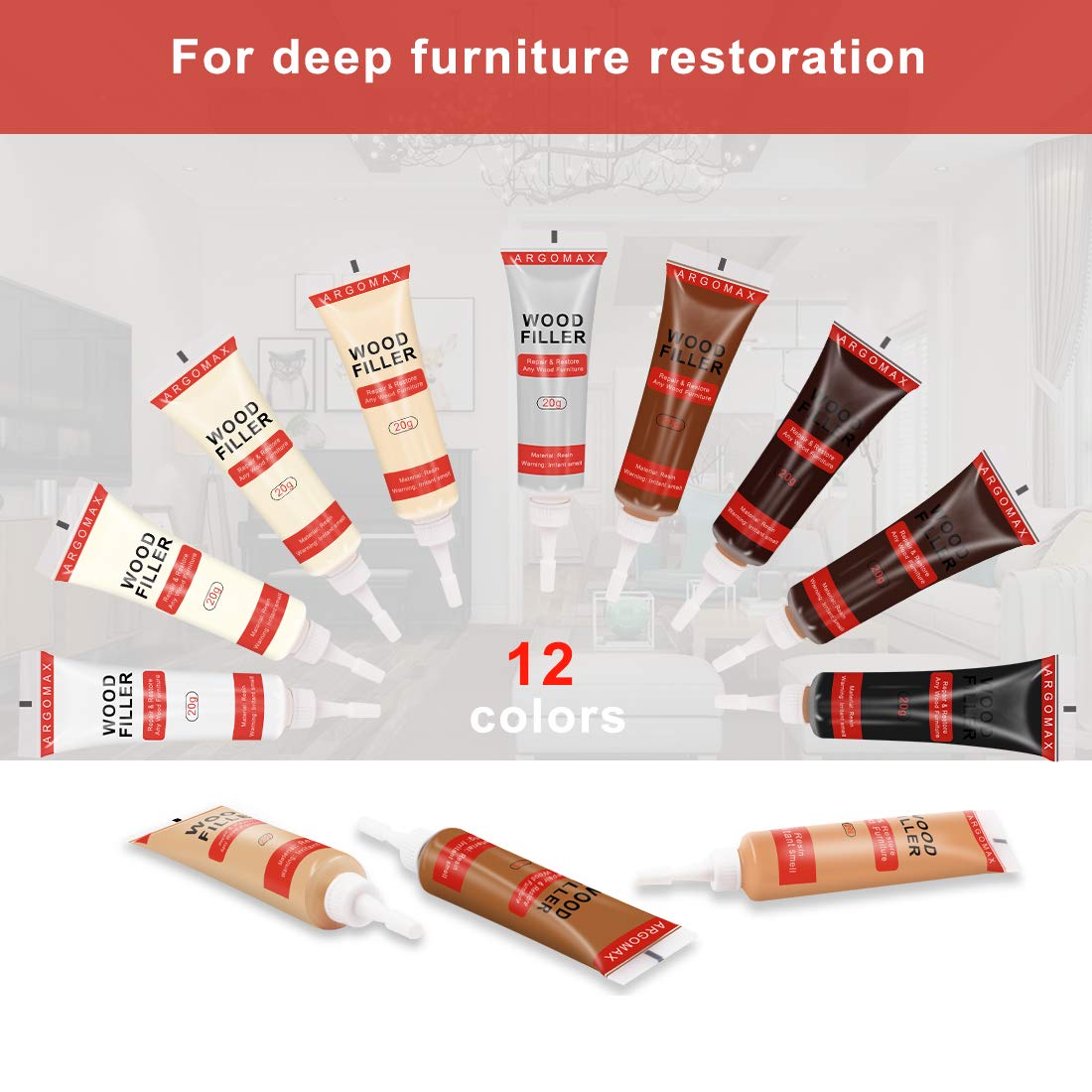 Argomax 12 Color Scratches and Cracks Repair System Kit Cover Wood Scratch Touch Up Filler Restorer for Any Wood