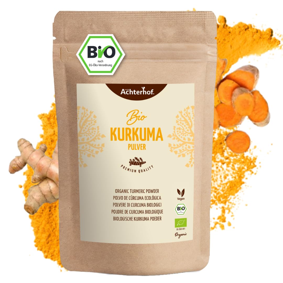 Kurkuma Pulver 1000g | fein gemahlene Kurkumawurzel in Bio-Qualität | Ideal zur Zubereitung einer Goldenen Milch, als Zugabe in Tee, asiatischen Gerichten, würzigen Suppen & Co | vom Achterhof