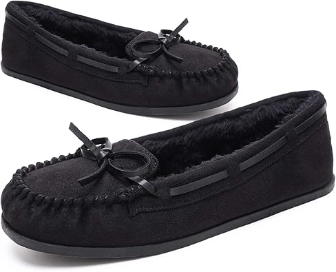 womens black moccasin slippers