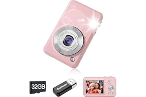 HOFAOUG Digital Camera,1080P HD Point and Shoot Digital Cameras with 32GB Memory Card, Long Battery Life Compact Camera, Ideal Gifts for Kids Boys Girls(Pink)