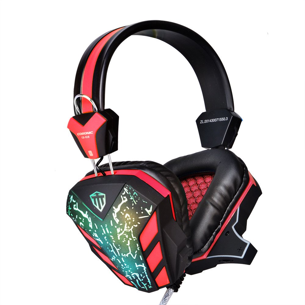 PC Gaming Headset, Topoint Comfortable 3.5mm Stereo Over-ear USB Gaming Headphone with Mic and LED Color Gradient light for Computer/Laptop-Red