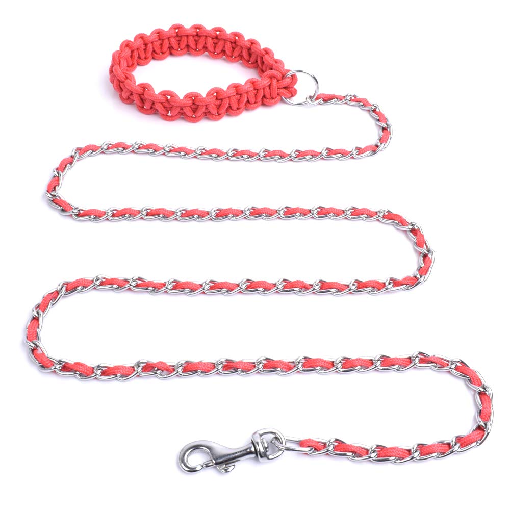 Chew Proof Dog Leash 5.5ft Heavy Duty Dog Leashes Metal Pet Chain Lead with Soft Rope Handle for Medium Large Dogs