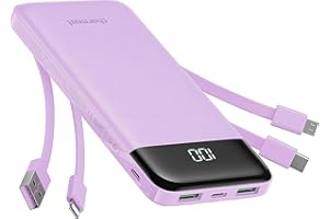 Charmast Portable Charger with Built in Cables, Power Bank with Cords Wires, Slim 10000mAh Travel Battery Pack 6 Outputs 3 In