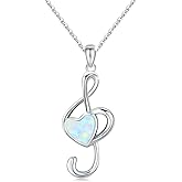 CHENGHONG Gifts for Music Lovers Musical Note Necklace 925 Sterling Silver Opal Treble Clef Piano Necklace Jewelry Gifts for Women, Mom