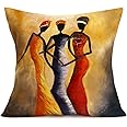 Tlovudori Pillow Cover African Tribe Sexy Lady Square Pillow Cushion Cover,African Dancing Women Cotton Linen Cushion Covers Home Sofa Couch Decorative Throw Pillowcases 18x18Inch (at-Ladies)