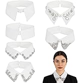6 PCS Rhinestone Half Shirt Dickey Collars, Detachable Blouse Sweater Collar for Women, Elegant Fake Collar Dickie for Layering White